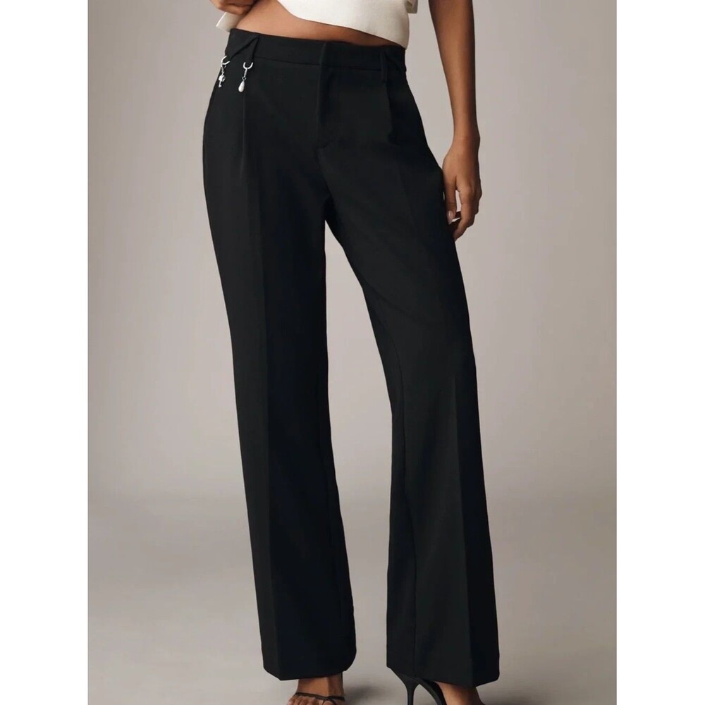 MAEVE Black Charm Detail Trousers Medium Wide Leg Pleated Dress Pants Career